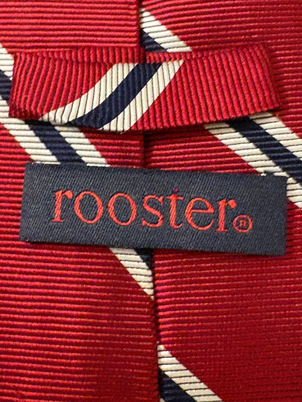Vintage Rooster Red Navy Striped Silk Repp Tie